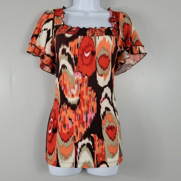 Like New Orange & Black Short Sleeve Blouse, size XL - Picture 1 of 11